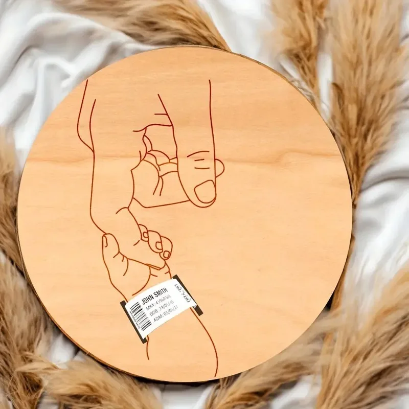 New Style Wooden Baby Birth Bracelets, Wood Chip Commemorative Plates & Newborn Wooden Logo Display Bracelets