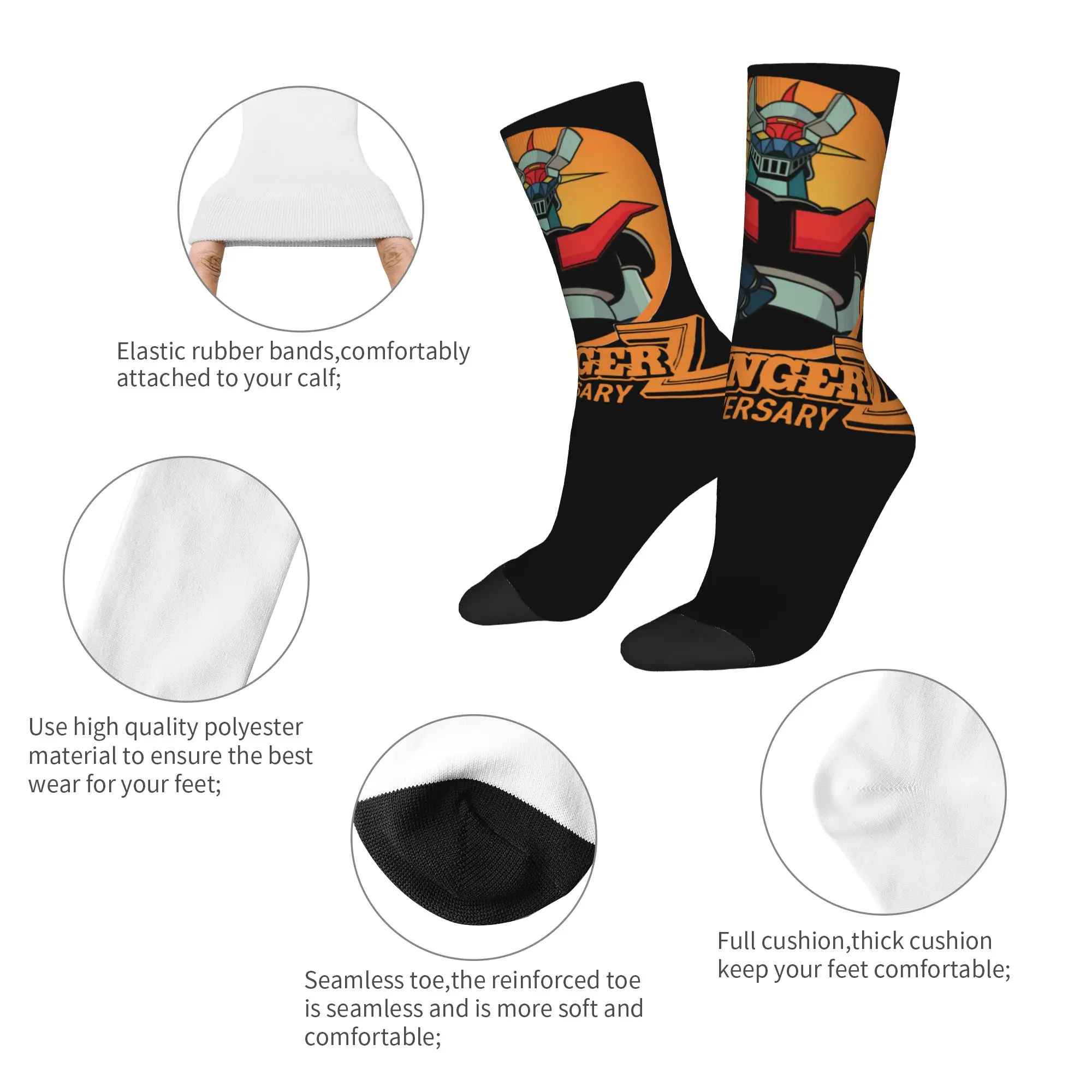 Mazinger Z Socks Men Women Polyester Funny Happy Anime Socks Harajuku Spring Summer Autumn Winter Middle Tube Socks Gift