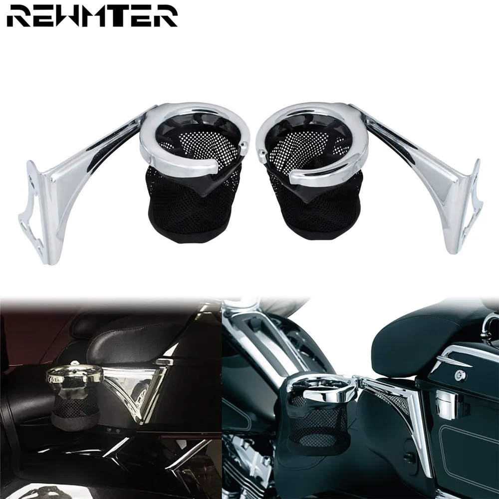 Motorcycle Chrome Rear Drink Cup Holder Passenger Metal For Harley Road Electra Glide Tri Glide Ultra Classic FLHTK FLHTCU