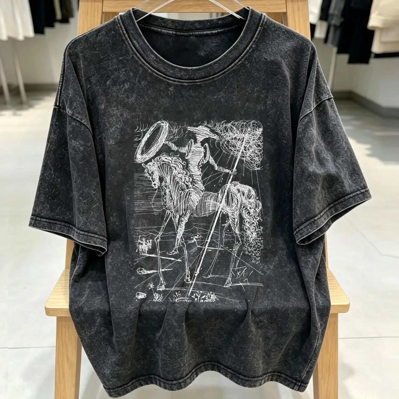 washed T Shirt Don Quixote Salvador Dali ArT Miguel de Cervantes Novel Bookworm Surreal Sketch Jersey long or short sleeves