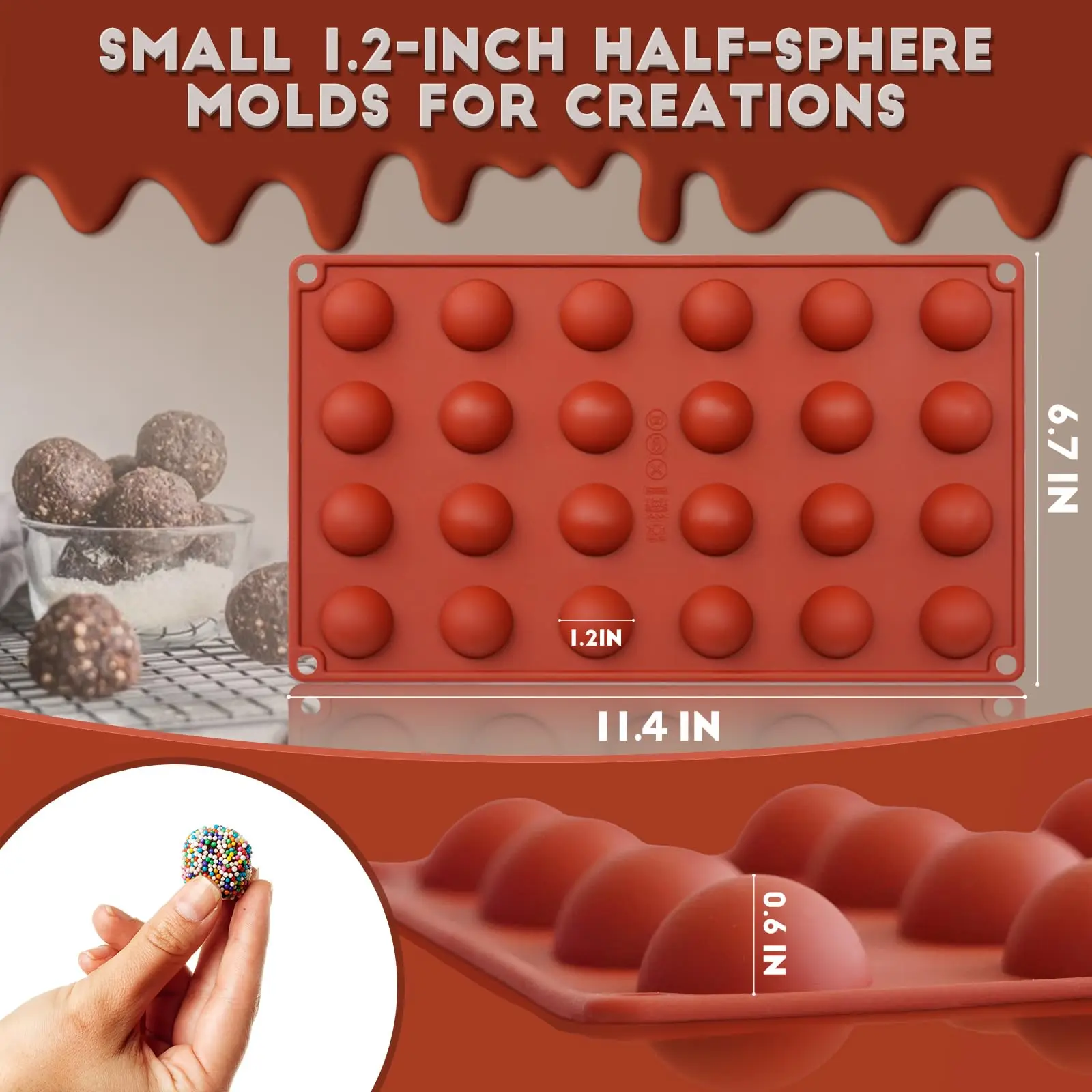 Silikon-Halbkugelformen, 24 Kavitäten, 2er-Pack, 1,2 Zoll, für Schokotrüffel, Gelee, Fett, Gelatine, kleine runde Halbkugeln zum Backen – Detail 3