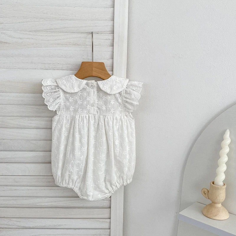 2026 Neuer Sommer 0-24M Baby Mädchen Kurzarm Baumwolle Weißer Strampler 2-6 Jahre Kinder Prinzessin Süßes Stickerei-Kleid Schwesterkleid – Detail 5