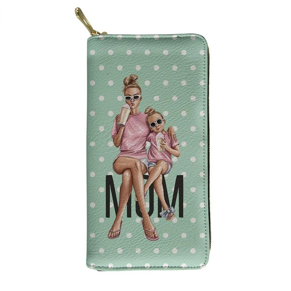 Polka Dot Super Mom Print Wallets Cute Mama Leather Clutch Hand Bag Long Female Ladies Credit Card Holders