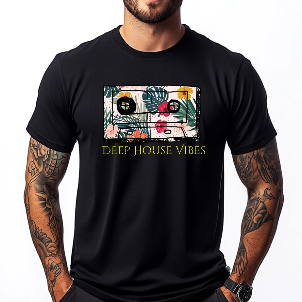 

Deep House House Music Cassette Tape T Shirts For Men Original Mens T-Shirts Graphic Cotton Short Sleeve