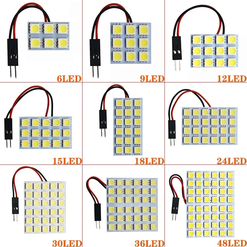 1X Led Panel Festoon Dome Reading Interior Light Accessories 6/9/12/15/18/24/30/36/48 SMD 5050 T10 Ba9s C5w Adapter Car Auto 