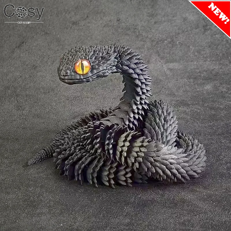 3D Printed Snake Joint Movable Viper Figurine Animal Model Children's Birthday Gift Animal Simulation Model Desktop Ornament