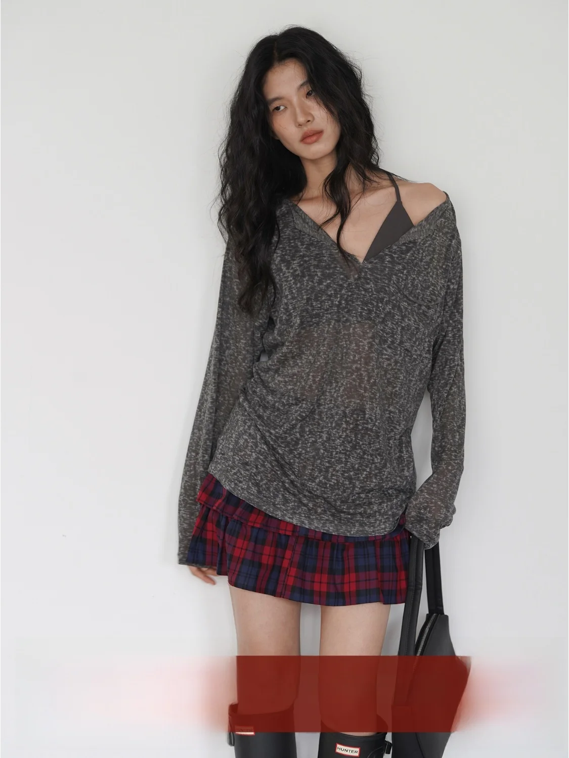 

EIGHTHMONTH Long Sve Tank Top T-irt Two-Piece Set Loose Summer Thin Sun Protection Cover up Top Women's Faion