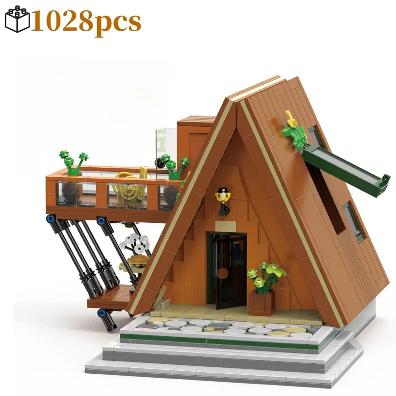 MOC Wald Holz A-Rahmen Haus Kabine Bausteine Set Baum Dschungel Dorf Hütte Spielzeug Geschenke Für Kinder Geburtstag besondere Geschenke
