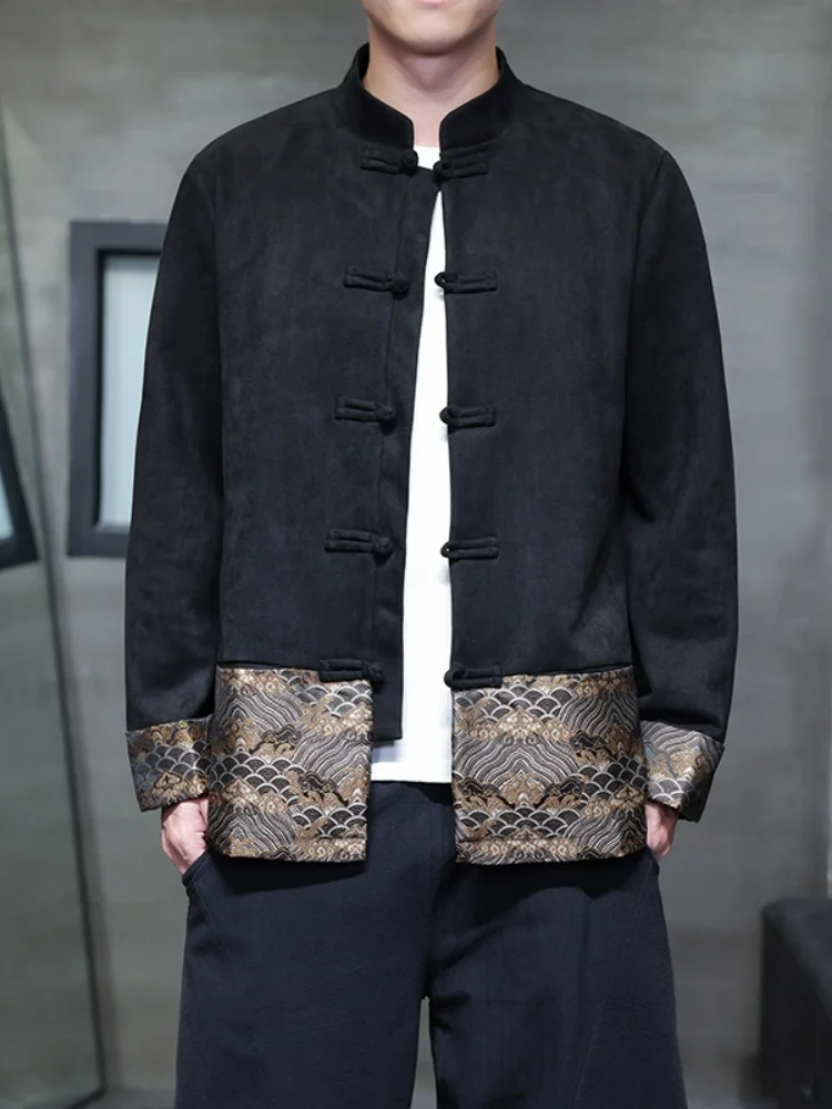 

New Chinese Sle Dad Clothes Spring Autumn Suede Jaet Patchwork Middle Age And ly Men's Outerwear Breathable Long Sve