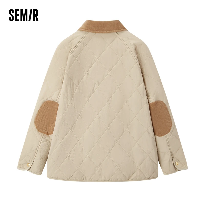 Semir Cotton Jacket Women Mid-Length Lightweight Loose Patchwork Lapel 2024 New Winter Rhombus Quilted Cotton Jacket