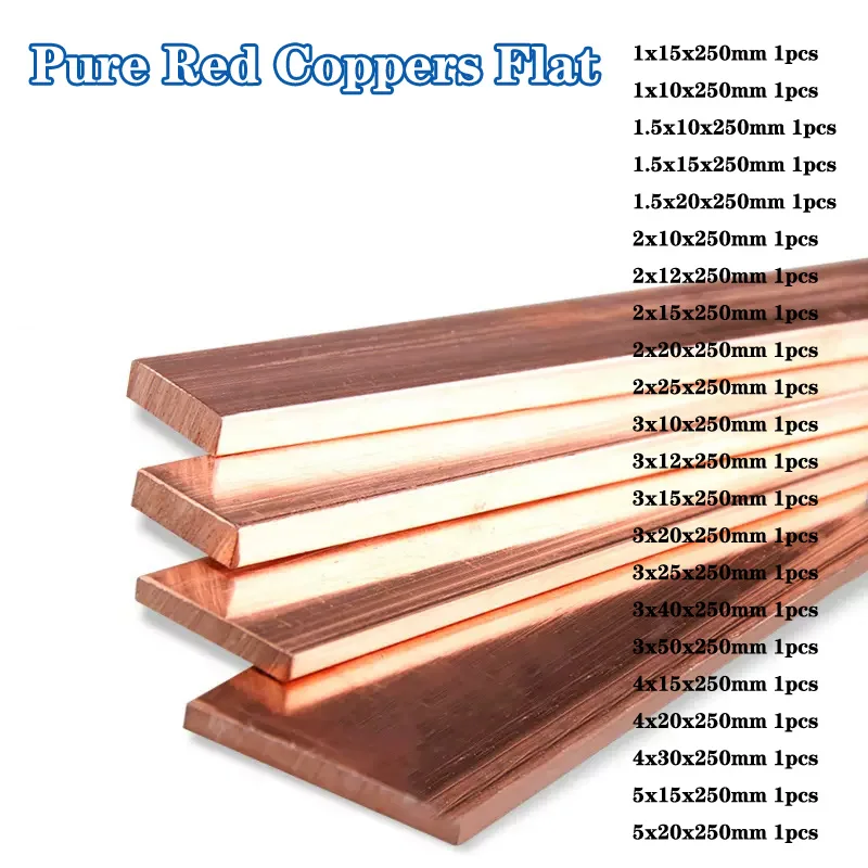 1Pcs 99.9% T2 Pure Red Copper Flat Bar Copper Strip Plate DIY CNC Material for Welding Brazing Thickness 1/1.5/2/3/4/5/6/8mm