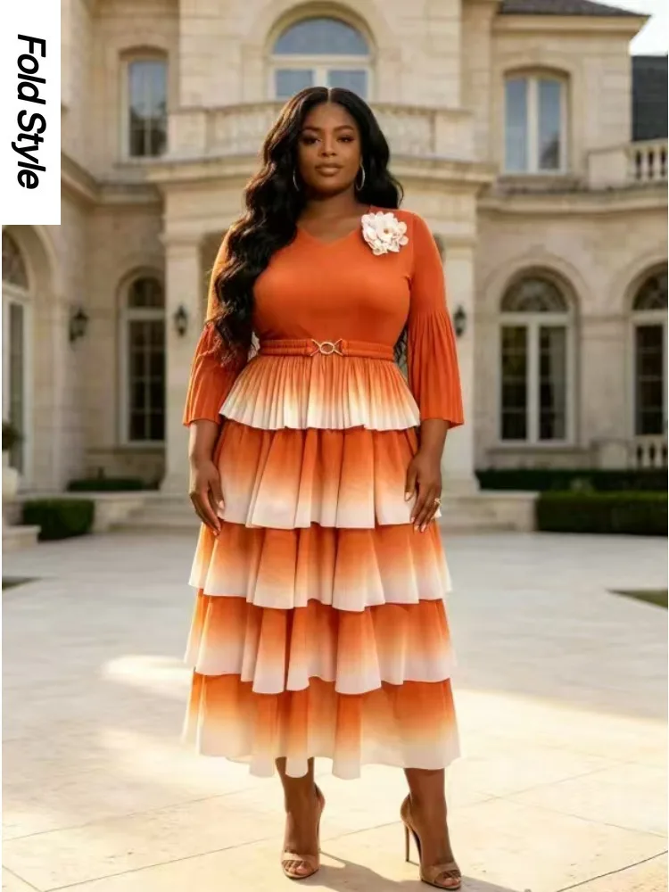 2026 Miyake Cake Skirt Fake Two Pieces Pleated Gradual Change Elegant Temperament New Dress Women's New
