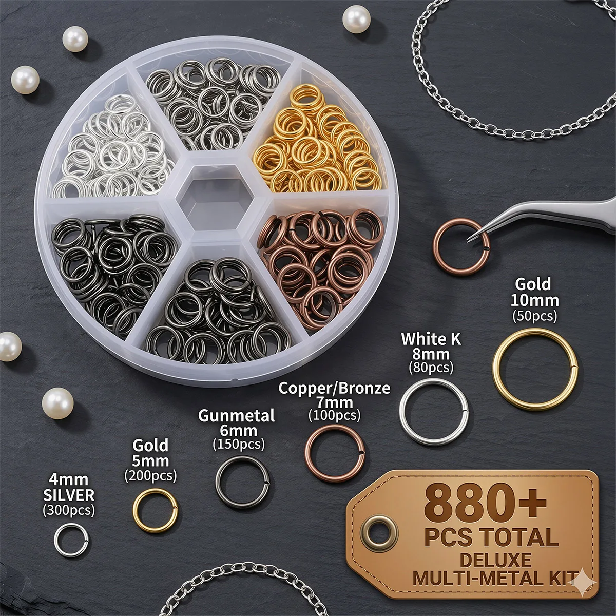 

880pcs 4-10mm Iron Alloy Jump Rings Open Split Rings for DIY Jewelry Making Crafts with Organizer Box, 5 Colors for Choice