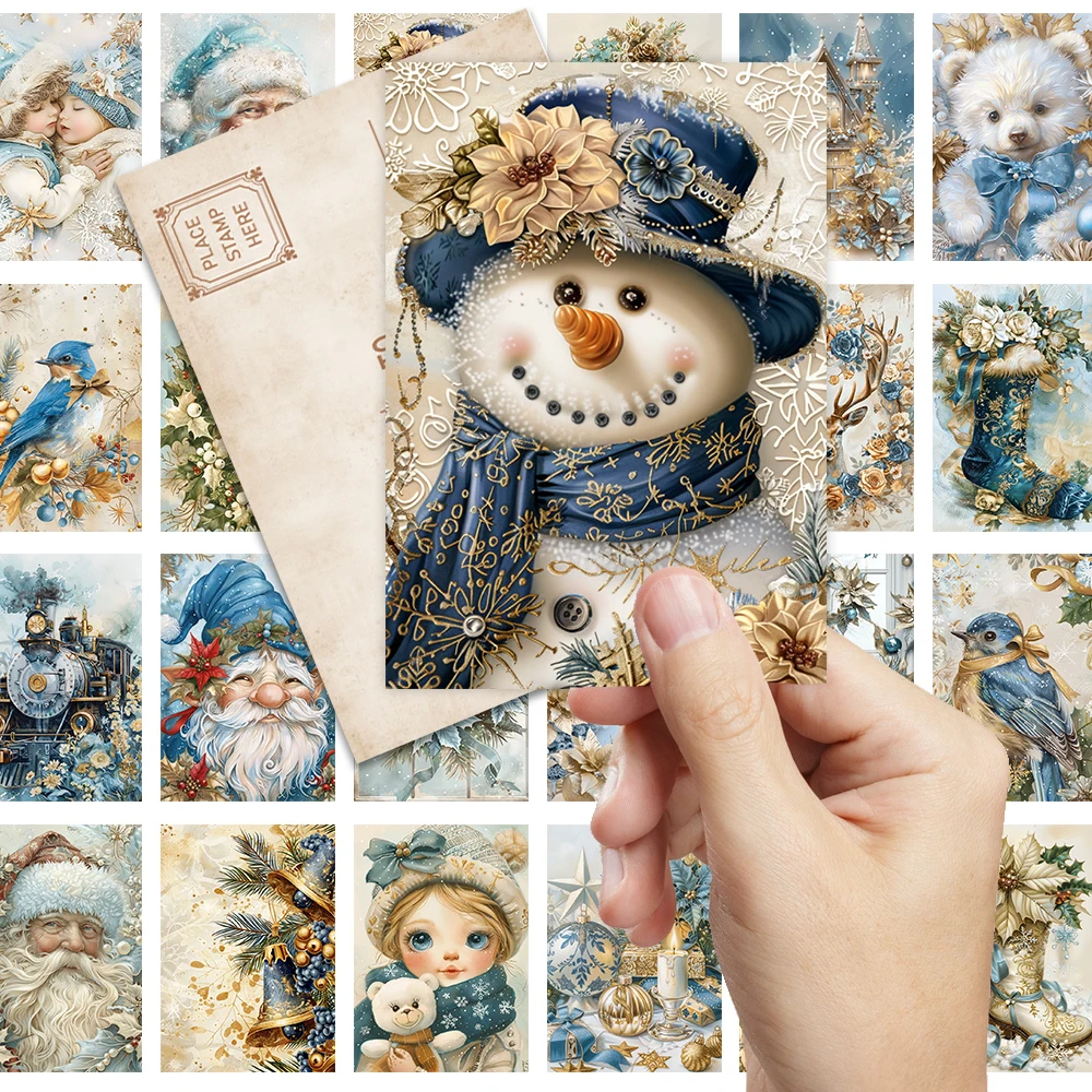 32 Stück blaue Postkarten, elegantes Vintage-Halloween-Geschenk zum Lehrertag, für den Schulanfang, Weihnachtsschulbedarf, Wanddekorationskarte,