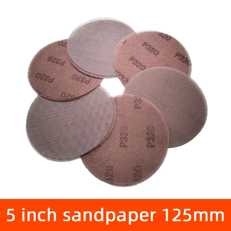 50 Pcs Of Car Putty Sanding 5 Inch Sandpaper Round Flocking 125mm Suitable For Back Flocking Of Pneumatic Sanding Machine