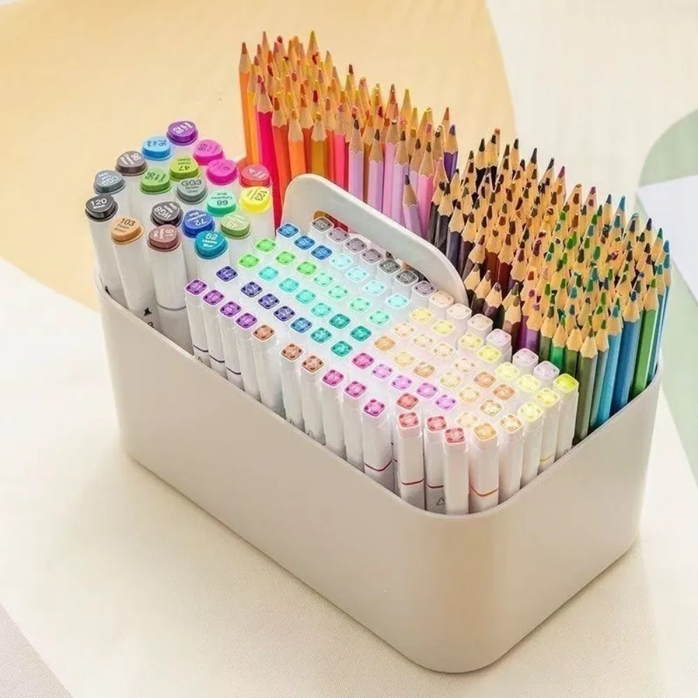 Split Compartments Pen Organizer with Handle Waterproof Marker Pen Storage Box Portable Modern Minimalist Desk Storage Basket