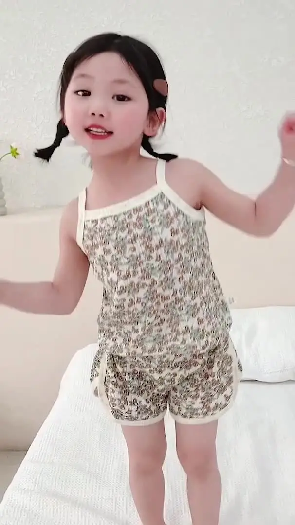 2026 New Kids Tops+shorts Set Summer Thin Baby Cotton Vest Sleeveless Loungewear Set for Girls Suit