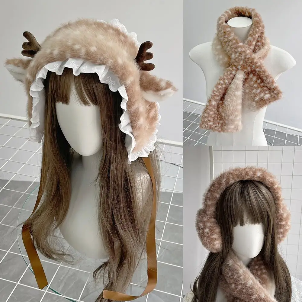 인조 모피 모자 따뜻한 긴 스카프 사슴 귀 머리띠 크리스마스 엘크 플러시 숄 패션 장식 DIY 헤어 액세서리 달콤한 모자 랩
