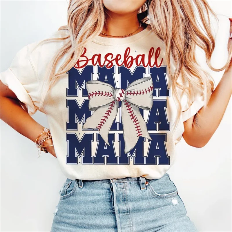 

Baseball Mama Graphic Women's T-Shirt Cute Short Sleeved O-Neck Lady Fashionable Printed New Trendy Female Summer Casual Top