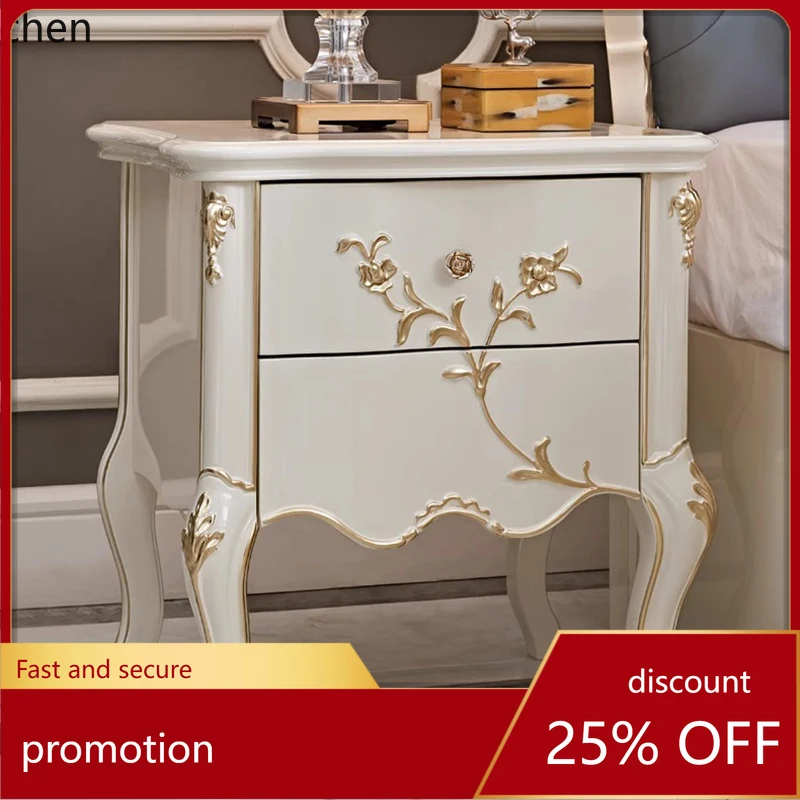 HXL All Solid Wood Minimalist Bedside Cabinet Bedroom Storage Bedside Cabinet Pearl White