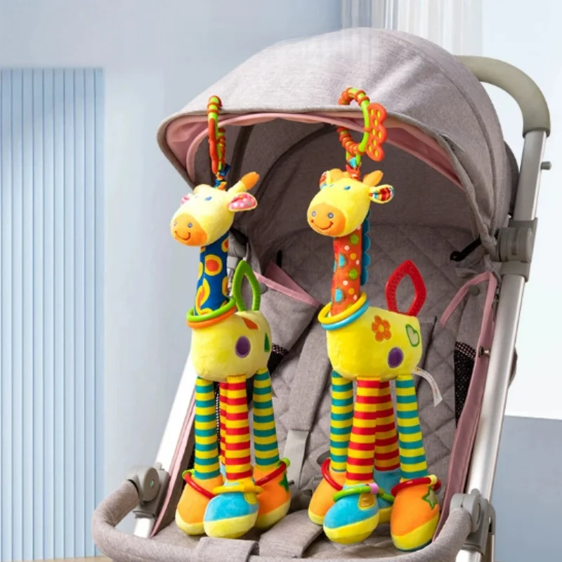 Baby Developmental Toys Soft Giraffe Rattle Stroller Mobile Hanging Bell Infant Sensory Plush Gift Infant Bed Plush Animal Toy