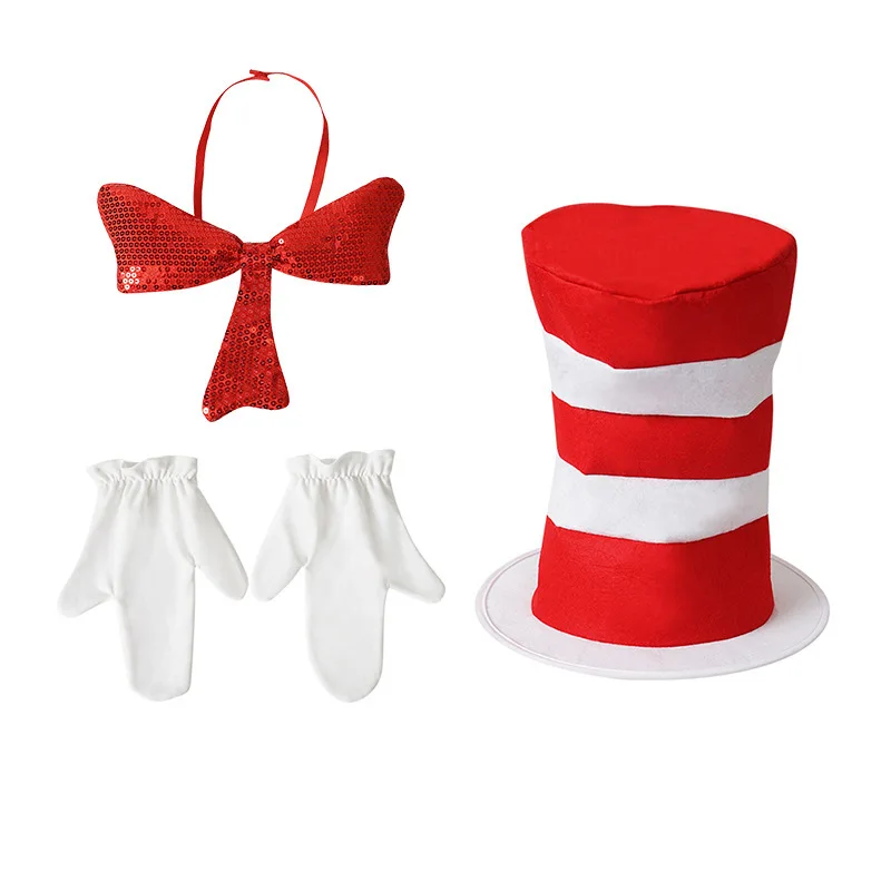 2025 Halloween Dr. Seuss Birthday Party Hat Cosplay Stage Props Red and White Striped High Hat