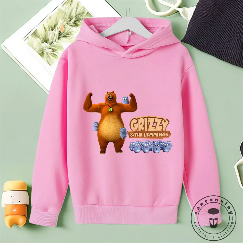 Children\'S Sunlight Grizzly Bear Hoodies Kids Casual Sweatshirts Boys And Girls Tops Grizzy And The Lemmings Pullovers Fall 2024