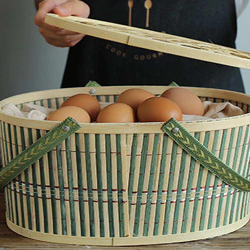 

Woven Basket Picnic Egg Storage Aldult Countertop Small Decorative Baskets for Fresh Eggs Bamboo Gathering Holder Handmade