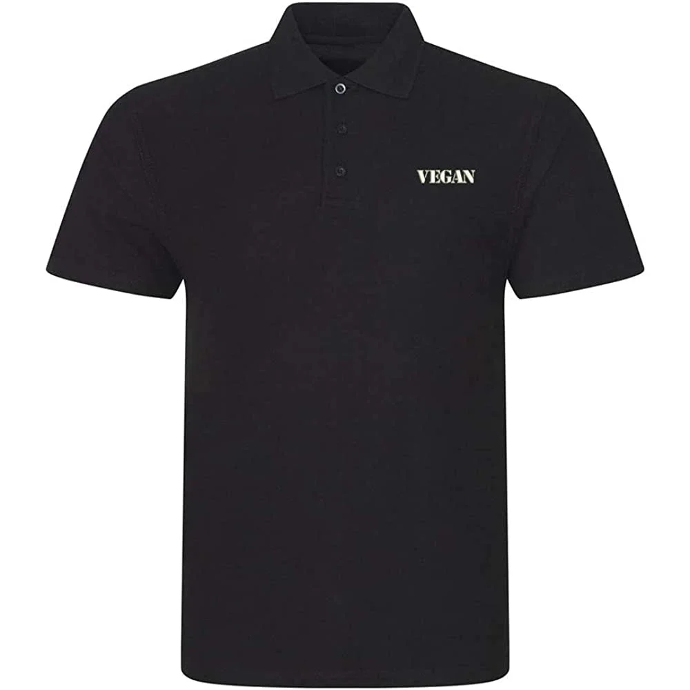 Lyprerazy Men's Polo Shirt Vegan Vegetarian Embroidered Short Sleeve Polo-Shirt Embroidery Casual Golf Shirt