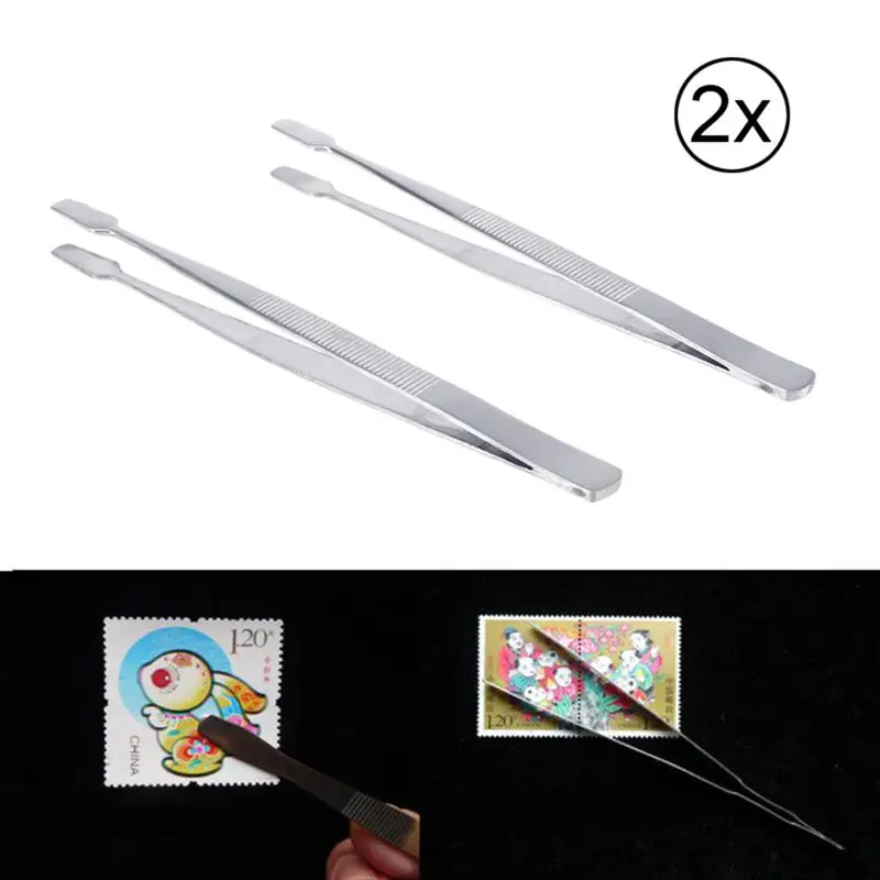 2pcs Stamp Tweezers Philately Round Postage Stamps Collector Tools Stainless Steel Stamp Tweezers ( Silver )