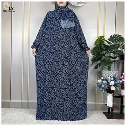 Abayas africanas de algodón para mujer, vestido musulmán de oración de Ramadán, Dubai, Turquía, Oriente Medio, Túnica Floral, turbante suelto, 2023