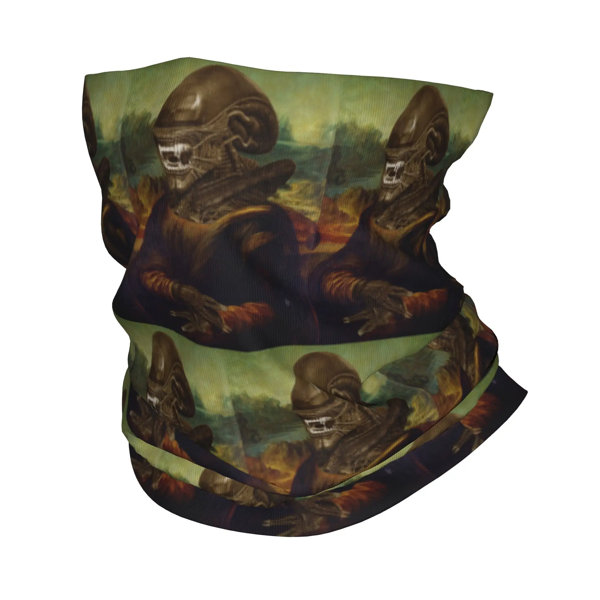 Mona Lisa Alien Xenomorph Bandana Neck Gaiter Printed Wrap Scarf Warm Balaclava Riding For Men Women Adult