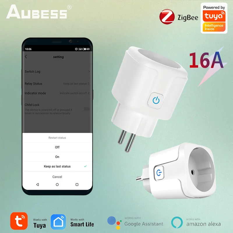 

Tuya Smart Plug EU Plug Zigbee 16A Smart Socket With Power Monitor Timing Voice Control APP Work With Alexa Google Home Alice