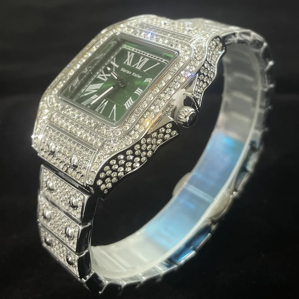 Marlen Keller Iced Uhr Für Frauen Mode Römischen Grünen Zifferblatt Quarz Uhren Damen Kleid Diamant schmuck Armbanduhr Mädchen Heißer Verkauf