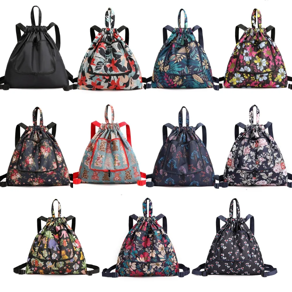 Simple Lightweight Drawstring Bag Animal Flower Shopping Bag Nylon Multifunctional Folded Backpack Travel