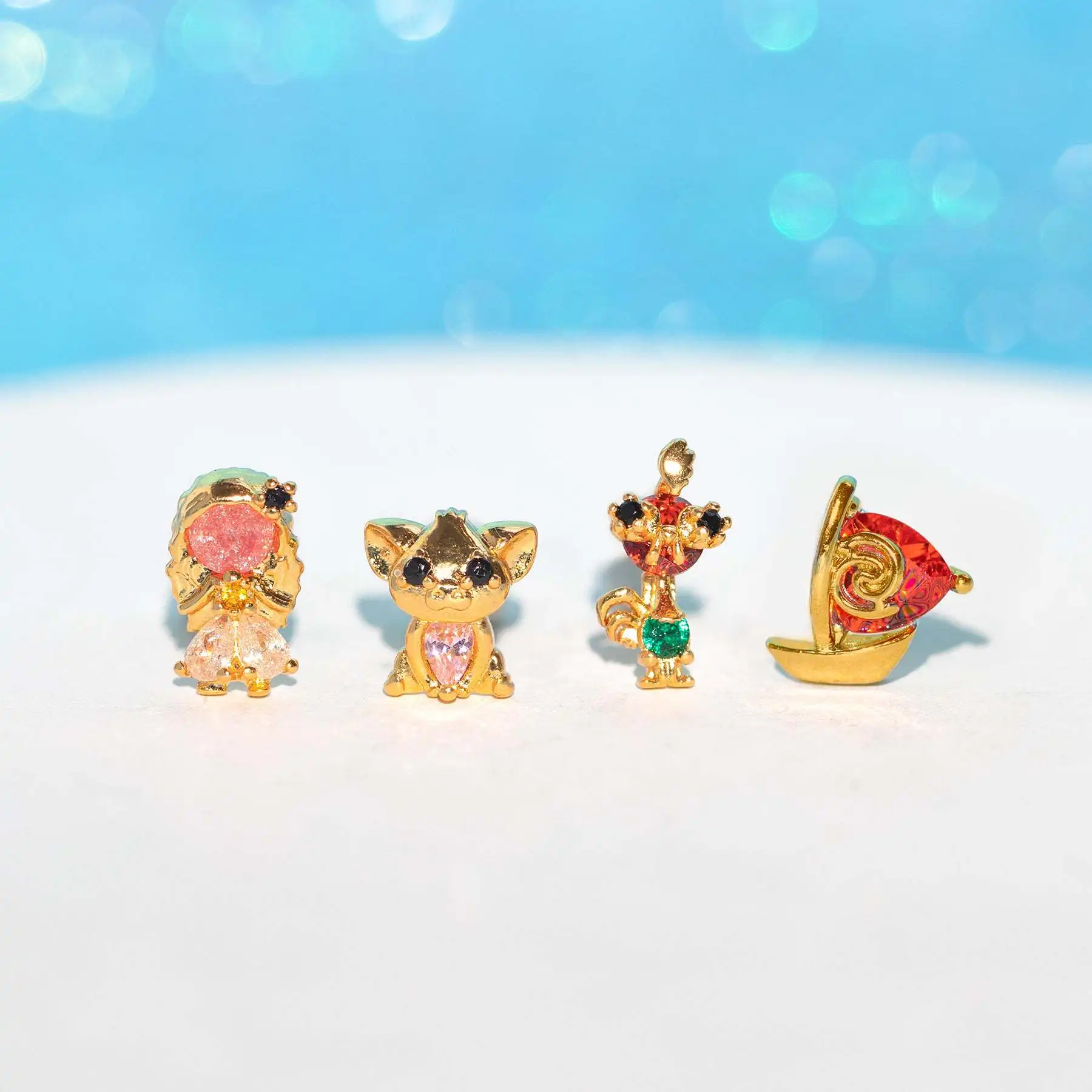 4pcs /set Copper Colored Zircon Small Animals Boat Stud Earrings for Women Piercing Minimalist Temperament Party Gift Wholesale