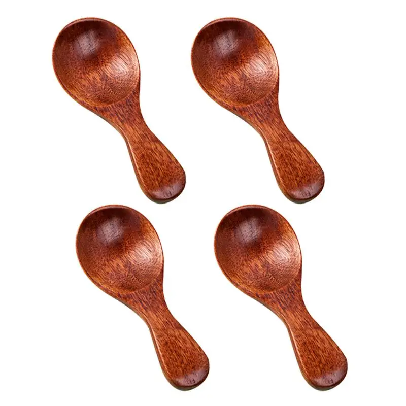 4Pcs Small Wooden Wooden Teaspoons Children Milk Dessert Short Handle Milk Ice Cream Mini