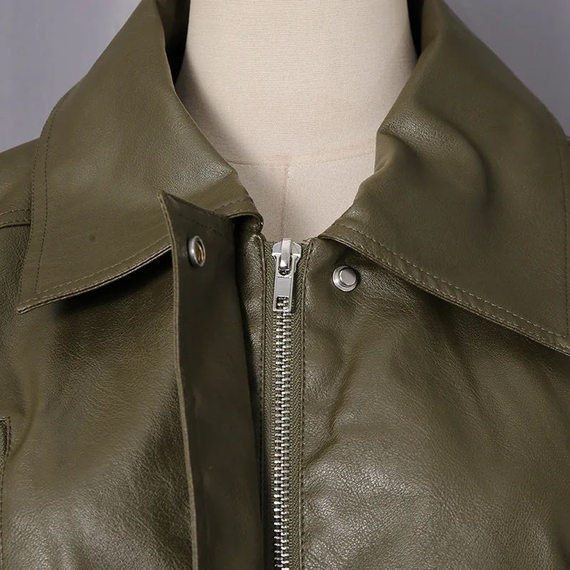 HKSH Primavera Autunno Nuova Giacca da donna in pelle Pu Colletto rovesciato Cerniera Versatile Retro Cappotto di tendenza per moto Chic Tide HK16016