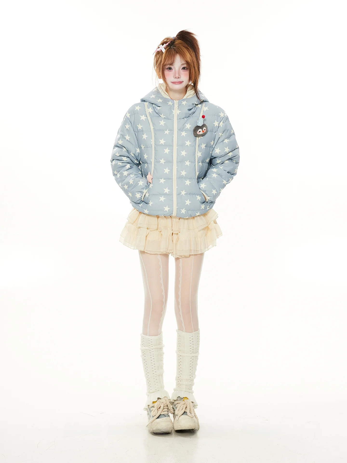 

Cute Ear ort down Jaet Women's Winter Design Printed Patchwork Lightweight Women's Padded Coat Sweet Sle Regular Fit