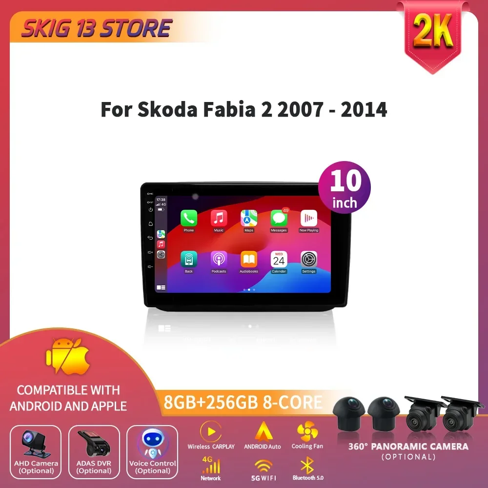 

Android 14 Auto Stereo Car Radio Multimedia For Skoda Fabia 2 2007-2014 WIFI Wireless Carplay 4G GPS Navigation Head Unit Screen