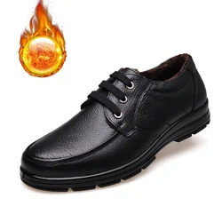 2024 Winter Genuine Leather Shoes Men Winter Shoes Brand Footwear Warm Plush Mens Casual Shoes Black A444