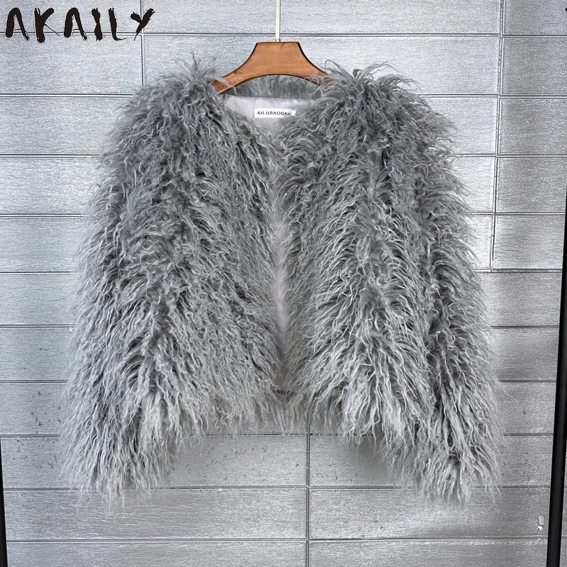 Akaily Colorful Warm Faux Women Fur Coat Loose Black White Pink Plush Coat 2024 Female Jacket Fur Autumn Winter Shaggy Outerwear