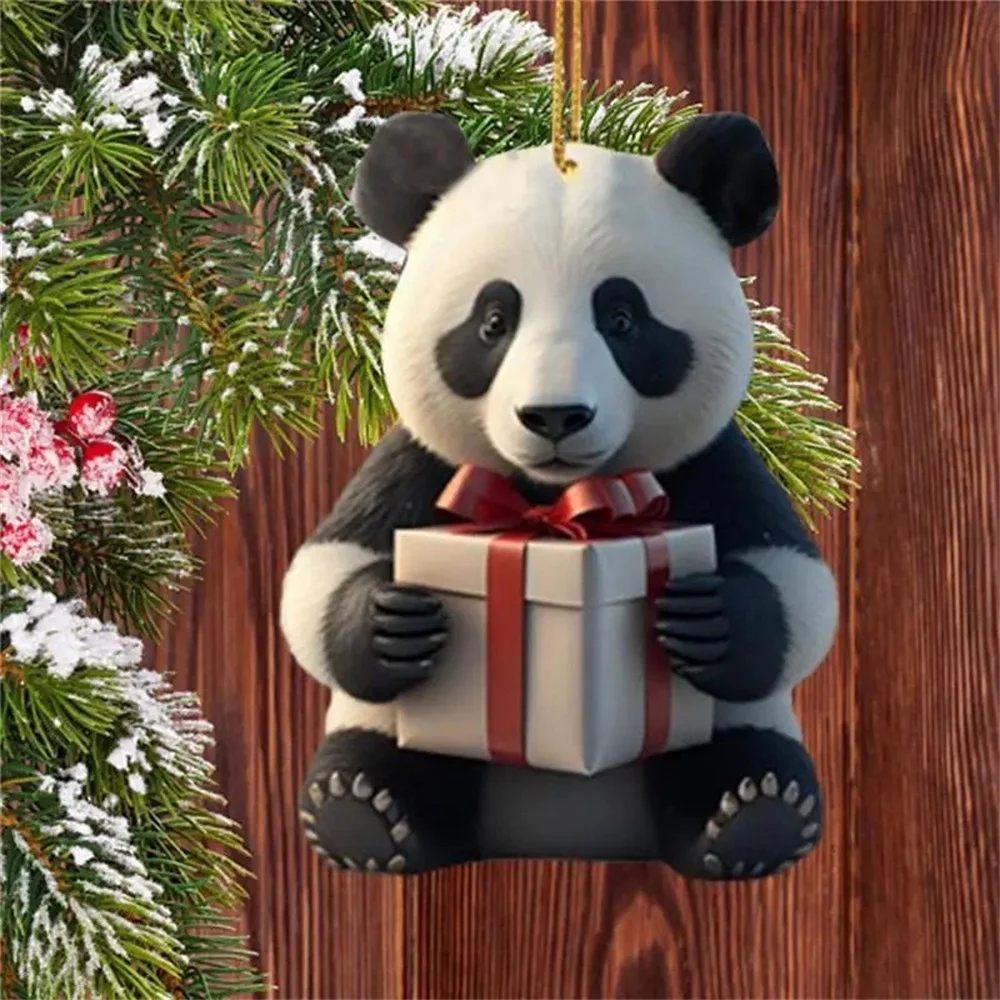 Adornos acrílicos 2D de oso Panda para Navidad, colgantes para manualidades, decoraciones para árboles de navidad, regalos de Año Nuevo para niños, 2023, 2024