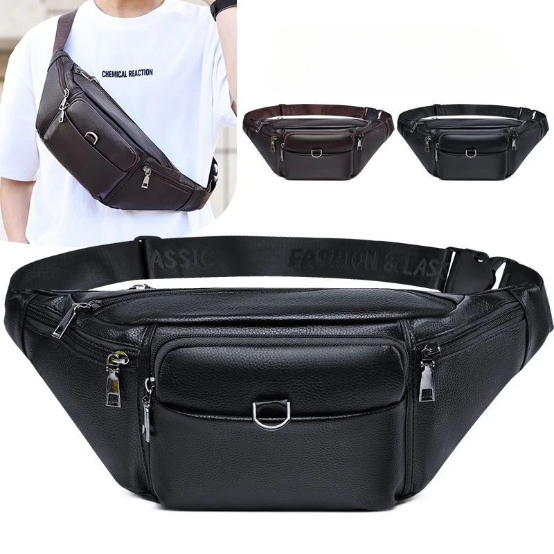 

Men's Leather Waist Bag - Retro Fanny Pack, Sling Chest Bum Bag, Crossbody Hip Belt, Casual Fashion, Durable & Stylish