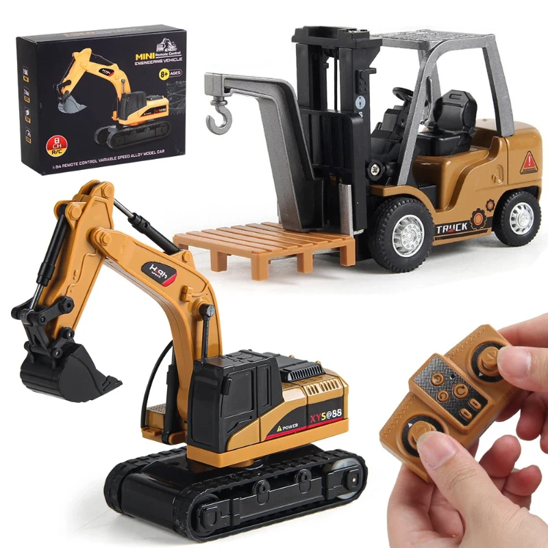 Wireless Mini Alloy RC Forklift Engineering Vehicle, Liftable Remote Control Construction Truck Kids Hobby Toy