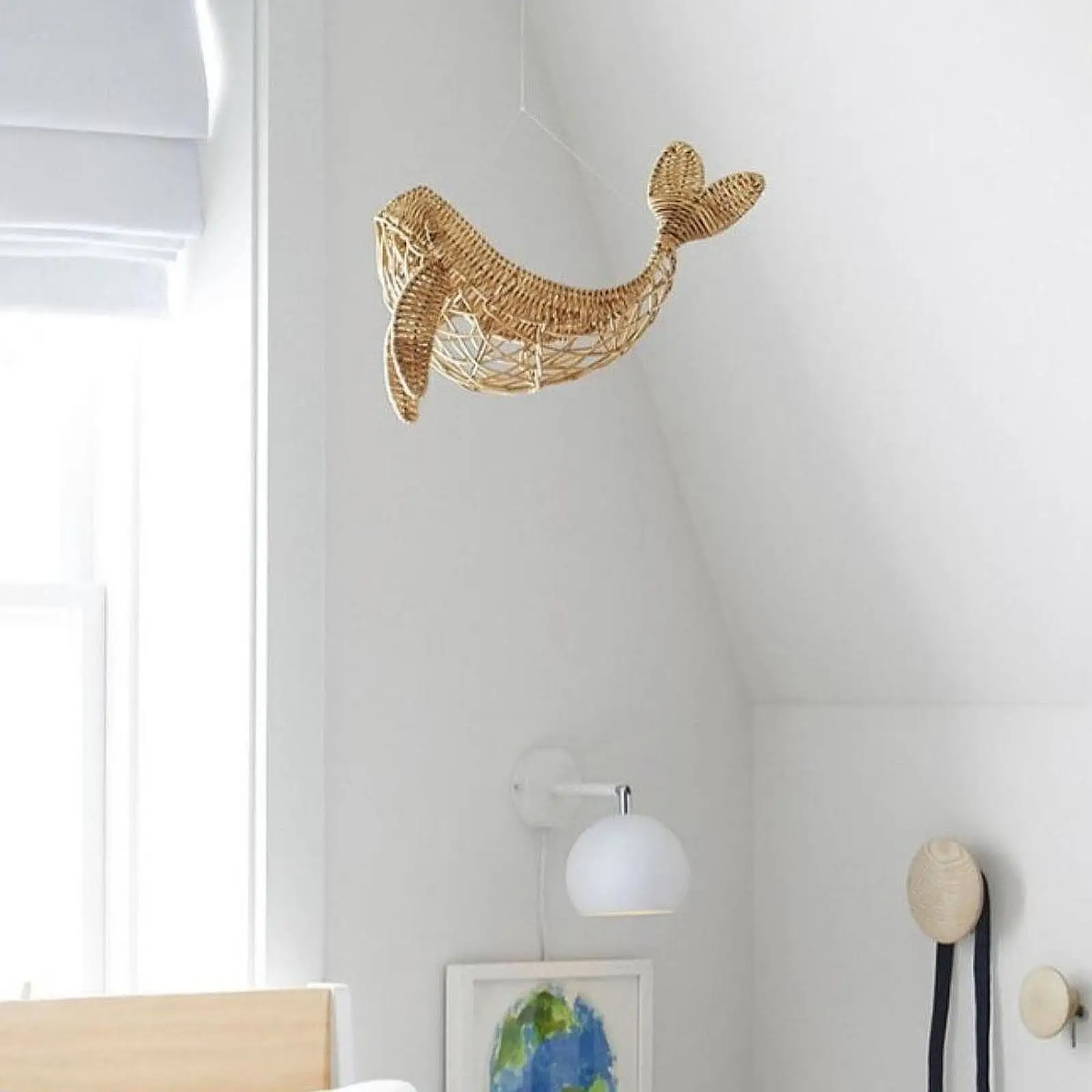 

Woven Whale Decoration Holiday Decoration Creative Collectible Crafts Whale Figurine for Desktop Bedroom Home Shelf Living Room