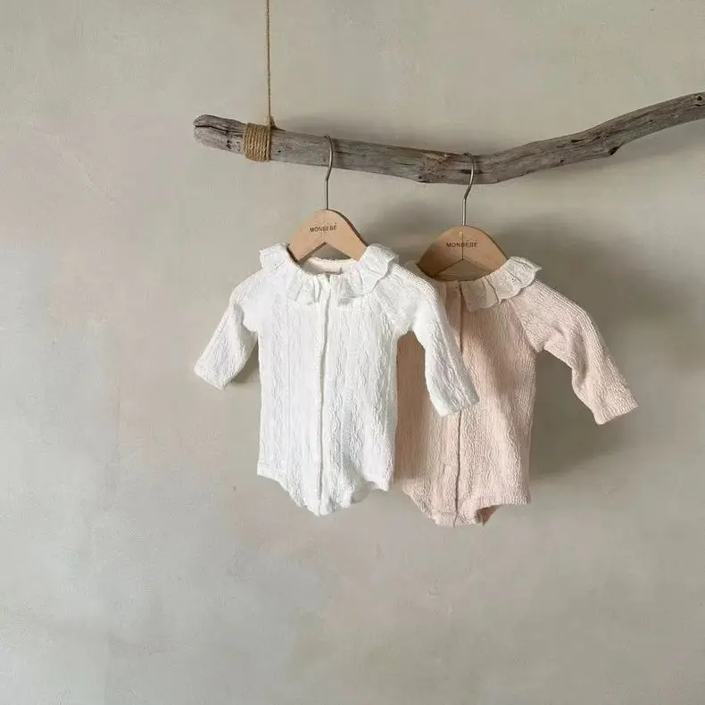 Autumn New Baby Long Sleeve Bodysuit Infant Girls Solid Lace Collar Jumpsuit Newborn Cotton Casual Onesie Kids Clothes 0-24M