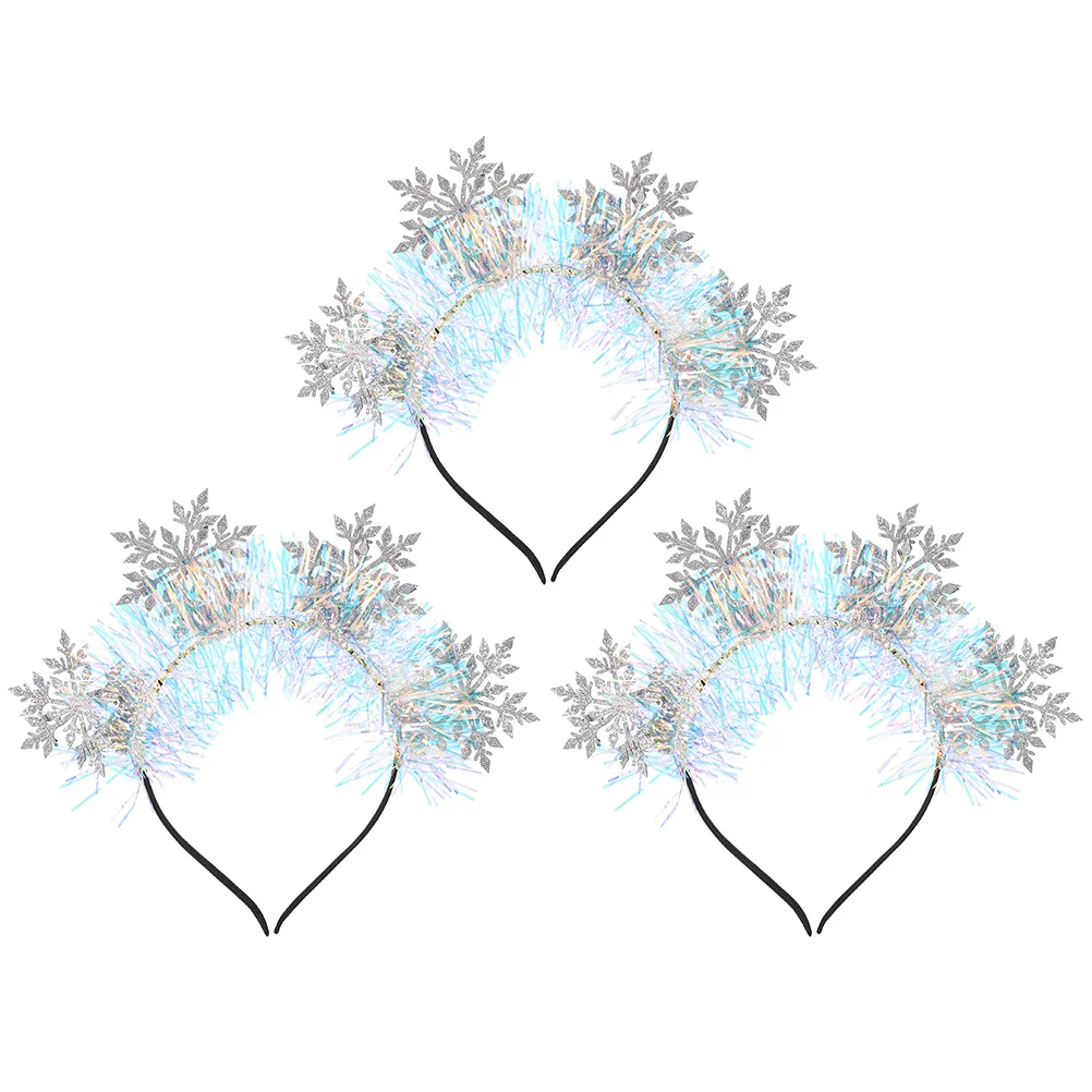 

3 Pcs Head Band Snowflake Headband Hair Accessories for Women Christmas Party Hairband Charming Xmas Silver Glitter Miss