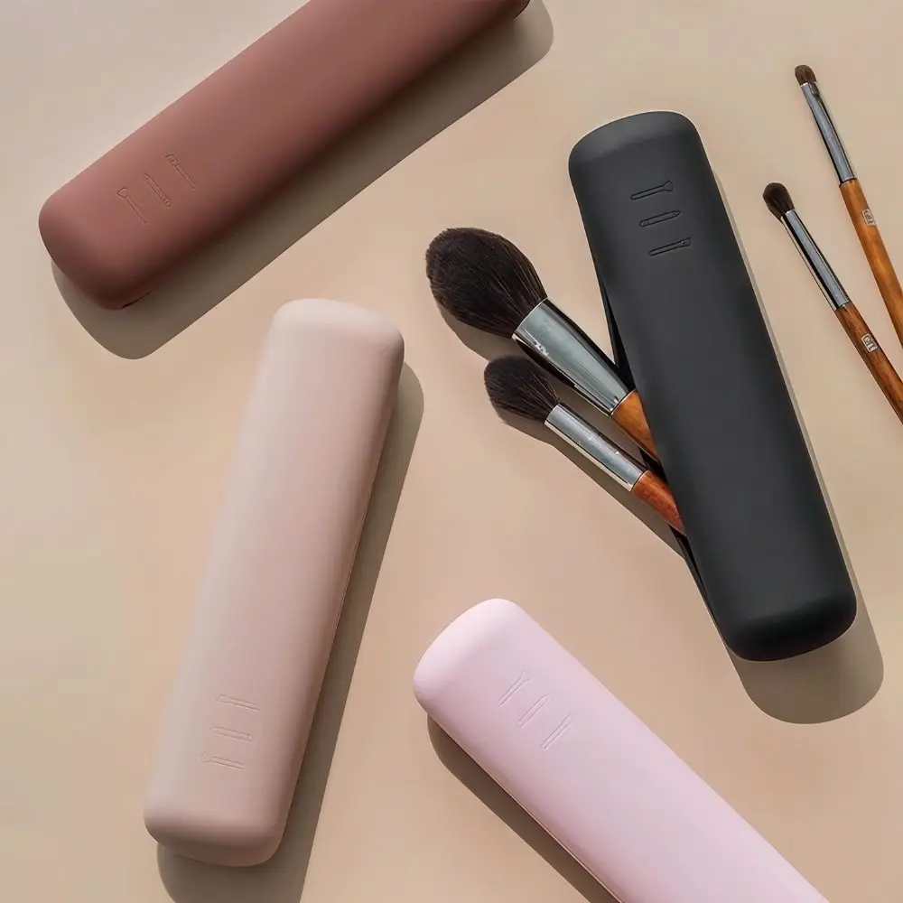 2PCS Silicone Material Makeup Brush Holder Portable Design Waterproof Fabric Cosmetic Brushes Bag Brush Organizer Sponge Storage
