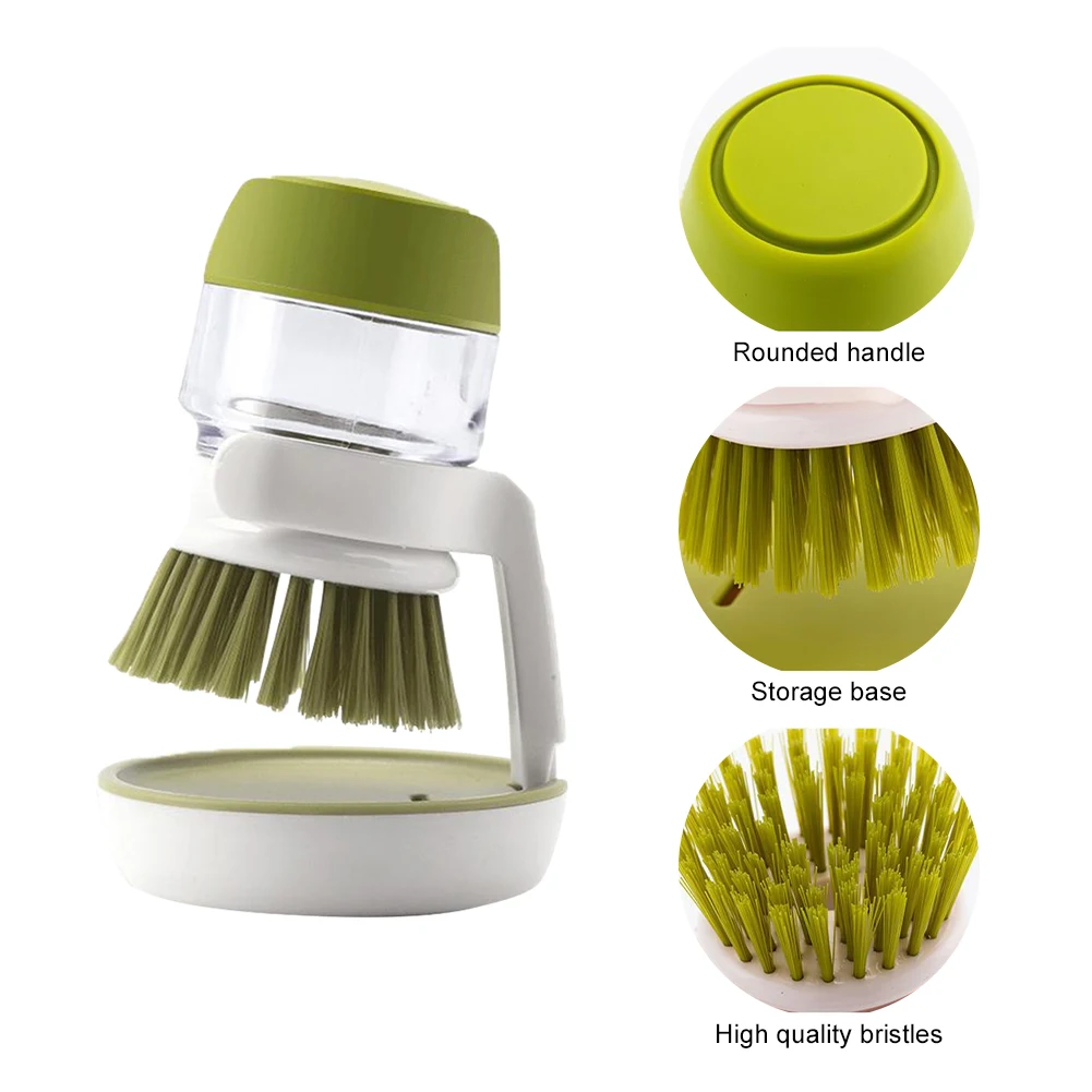 Kitchen Scrub Brush Multifunctional Press Cleaning Brush with Soap Dispenser Dish Scrubber Washing Up Brush for Sink Pots Pans